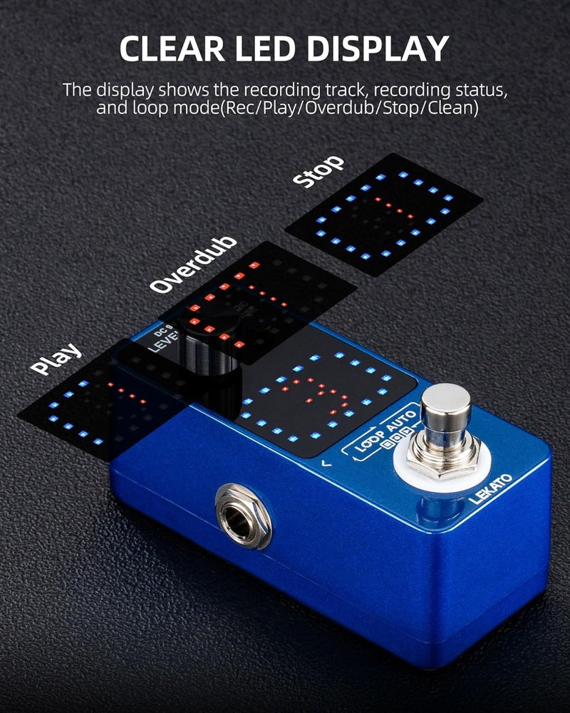 LEKATO Guitar Looper Pedal,Guitar Looper with 9V 0.6A Looper Pedal Power Supply Adapter, Effect Loop Pedal with SYNC & Tuner Function Looper Pedal for Electric Guitar 3 Loops 18 Minutes Record Time - Image 3